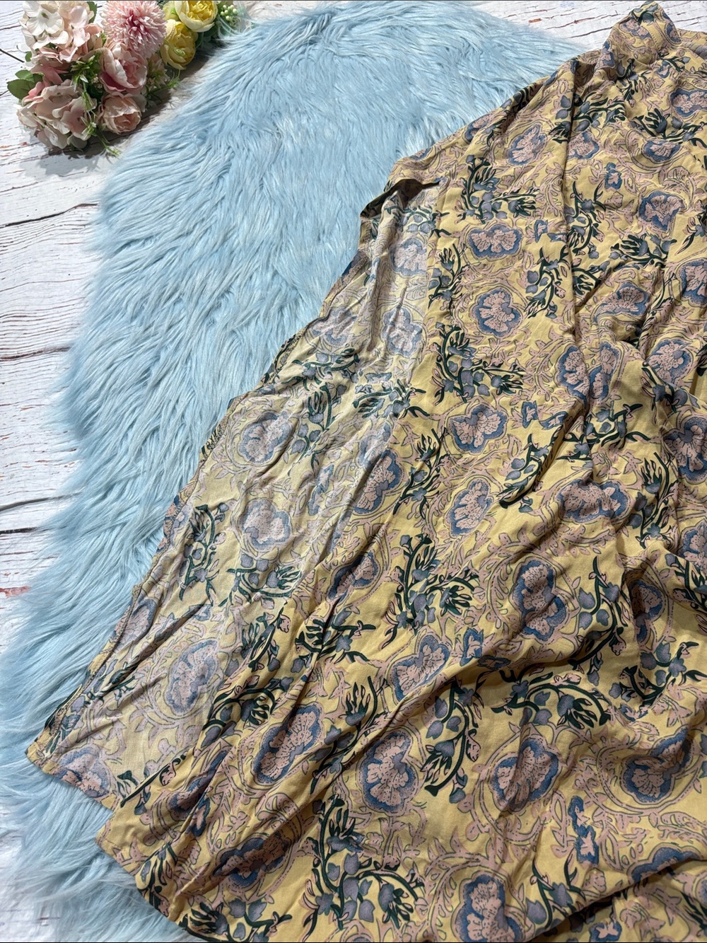 NWOT Natural Life Floral Butter Yellow Floral High Slit Maxi Skirt - Picture 9 of 9